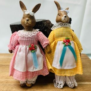 Pair of Vintage Cloth and Bisque Rabbits